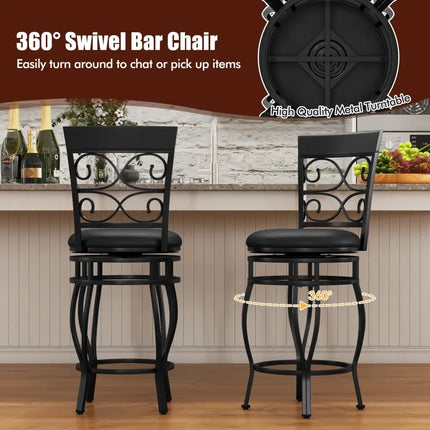 Set of 2 26 Inch Bar Stool with Backrest and Footrest-Black - Black - Dining Chairs