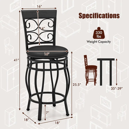 Set of 2 26 Inch Bar Stool with Backrest and Footrest-Black - Black - Dining Chairs