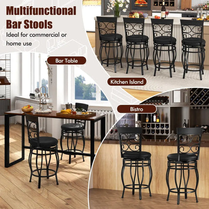 Set of 2 26 Inch Bar Stool with Backrest and Footrest-Black - Black - Dining Chairs