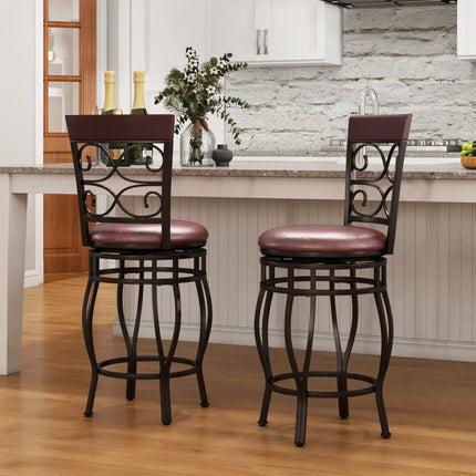 Set of 2 26 Inch Bar Stool with Backrest and Footrest-Brown - Brown - Dining Chairs