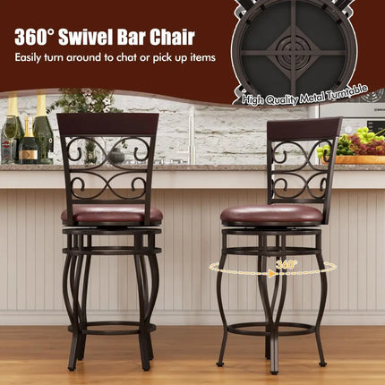 Set of 2 26 Inch Bar Stool with Backrest and Footrest-Brown - Brown - Dining Chairs