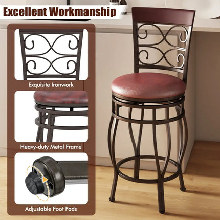 Set of 2 26 Inch Bar Stool with Backrest and Footrest-Brown - Brown - Dining Chairs