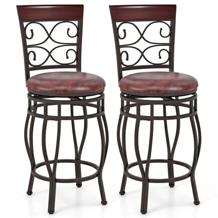 Set of 2 26 Inch Bar Stool with Backrest and Footrest-Brown - Brown - Dining Chairs