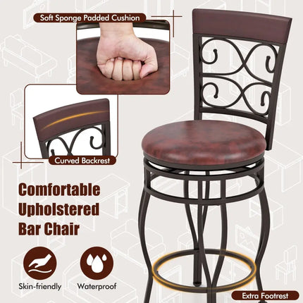 Set of 2 26 Inch Bar Stool with Backrest and Footrest-Brown - Brown - Dining Chairs