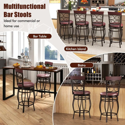 Set of 2 26 Inch Bar Stool with Backrest and Footrest-Brown - Brown - Dining Chairs