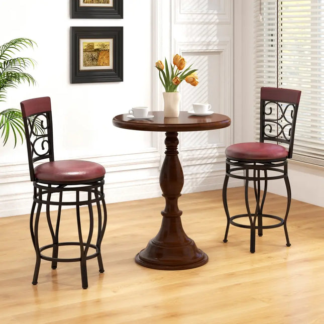 Set of 2 26 Inch Bar Stool with Backrest and Footrest-Brown - Brown - Dining Chairs