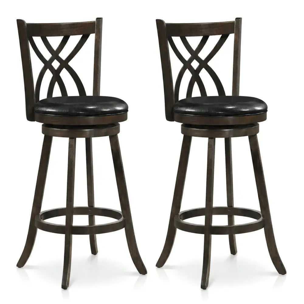 Set of 2 29’’ Counter Height Bar Stools with Rubber Wood Frame and Hollowed Backrest-Gray - Gray - Bar Stools