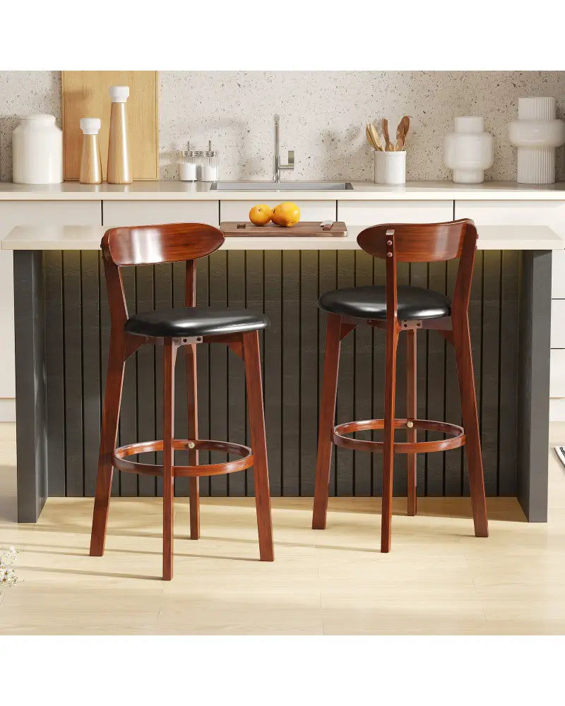 Set of 2 29 Inch Modern Armless Upholstered Cushioned Seat Island Dining Chairs for Kitchen - Walnut - Dining Chairs