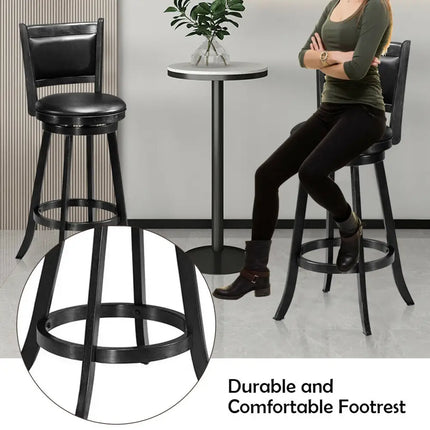 Set of 2 29 Inch Swivel Bar Height Stool Wood Dining Chair Barstool-Black - Black - Bar Stools