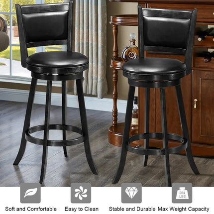 Set of 2 29 Inch Swivel Bar Height Stool Wood Dining Chair Barstool-Black - Black - Bar Stools