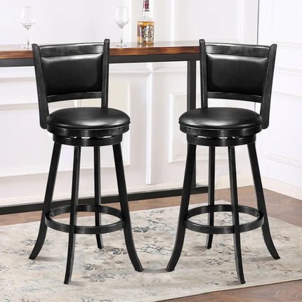 Set of 2 29 Inch Swivel Bar Height Stool Wood Dining Chair Barstool-Black - Black - Bar Stools