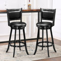 Set of 2 29 Inch Swivel Bar Height Stool Wood Dining Chair Barstool-Black - Black - Bar Stools