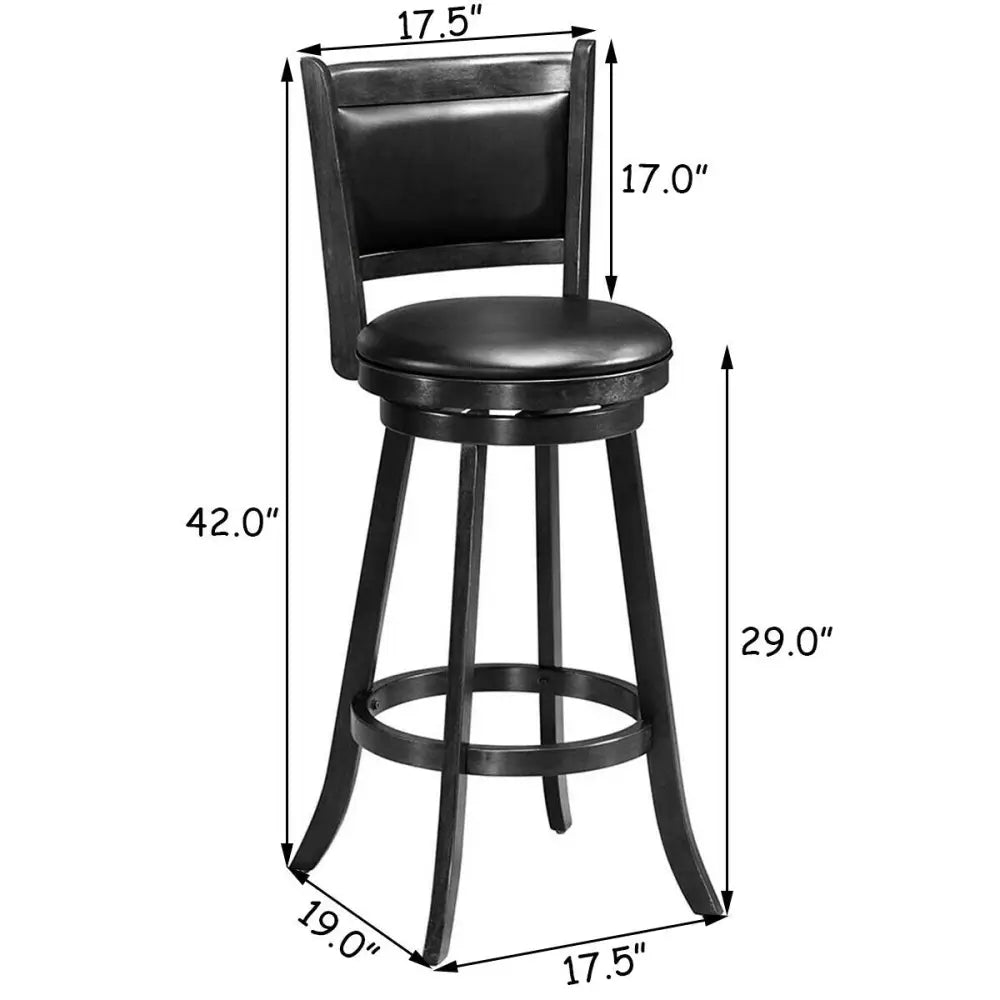 Set of 2 29 Inch Swivel Bar Height Stool Wood Dining Chair Barstool-Black - Black - Bar Stools