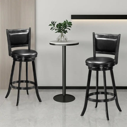 Set of 2 29 Inch Swivel Bar Height Stool Wood Dining Chair Barstool-Black - Black - Bar Stools