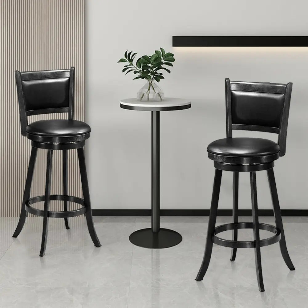 Set of 2 29 Inch Swivel Bar Height Stool Wood Dining Chair Barstool-Black - Black - Bar Stools