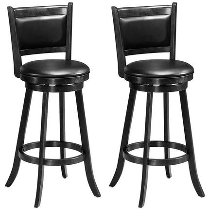 Set of 2 29 Inch Swivel Bar Height Stool Wood Dining Chair Barstool-Black - Black - Bar Stools