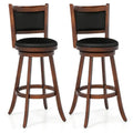 Set of 2 29 Inch Swivel Bar Height Stool Wood Dining Chair Barstool-Brown - Brown - Bar Stools