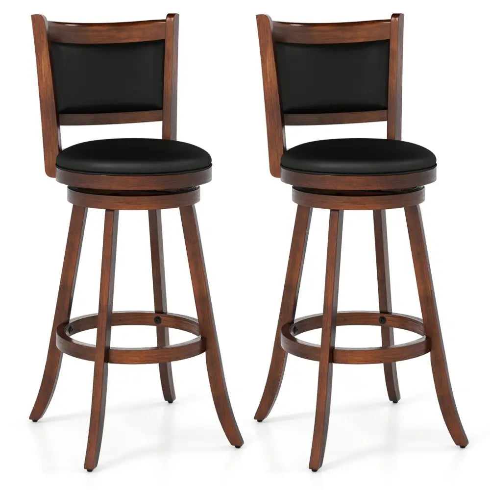 Set of 2 29 Inch Swivel Bar Height Stool Wood Dining Chair Barstool-Brown - Brown - Bar Stools