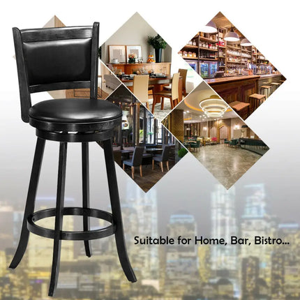 Set of 2 29 Inch Swivel Bar Height Stool Wood Dining Chair Barstool-Black - Black - Bar Stools
