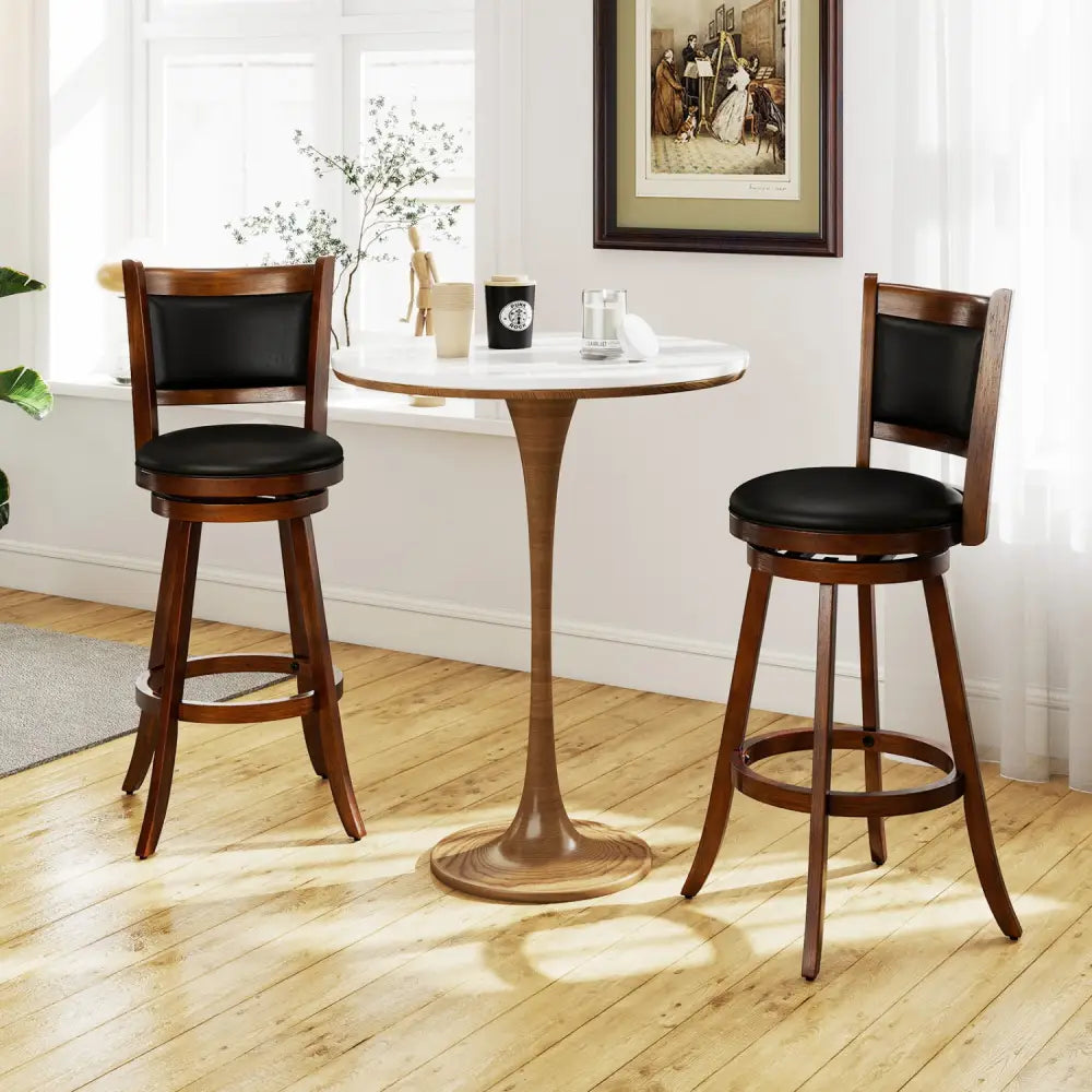Set of 2 29 Inch Swivel Bar Height Stool Wood Dining Chair Barstool-Brown - Brown - Bar Stools