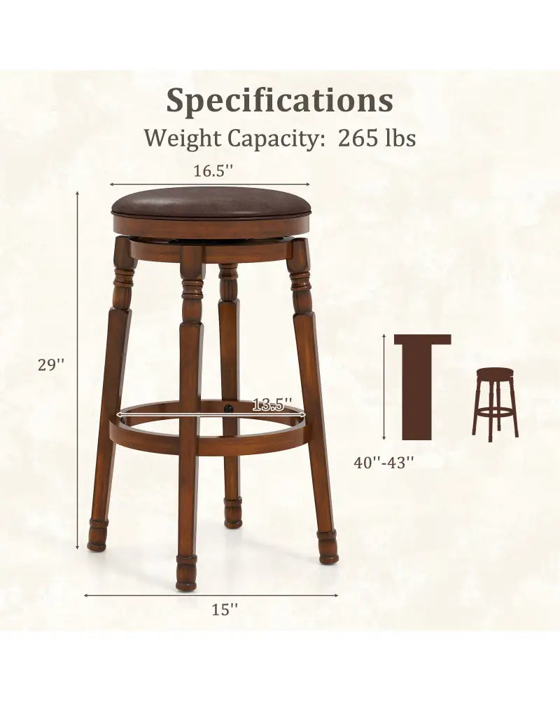 Set of 2 29-Inch Swivel Leather Padded Dining Bar Stools - Walnut - Bar Stools