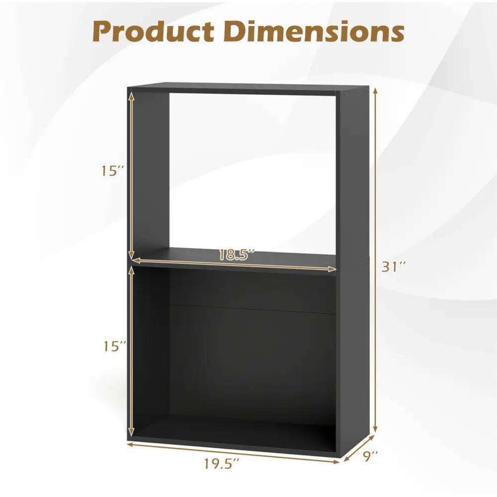 Set of 2 3-Tier Bookshelf with Open Storage Compartment and Freestanding Display Shelf-Black - Black - Bookcases