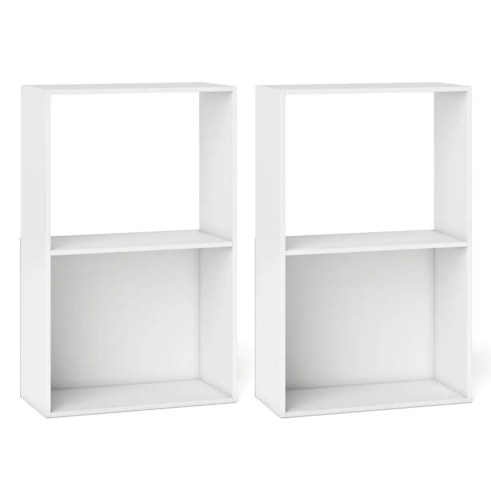 Set of 2 3-Tier Bookshelf with Open Storage Compartment and Freestanding Display Shelf-White - White - Bookcases