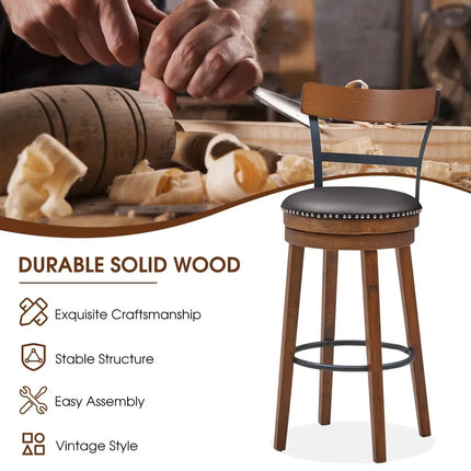 Set of 2 30.5 Inch Swivel Pub Height Bar Stool - Brown - Bar Stools