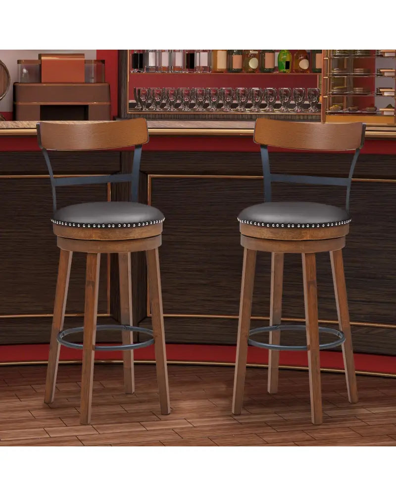 Set of 2 30.5 Inch Swivel Pub Height Bar Stool - Brown - Bar Stools