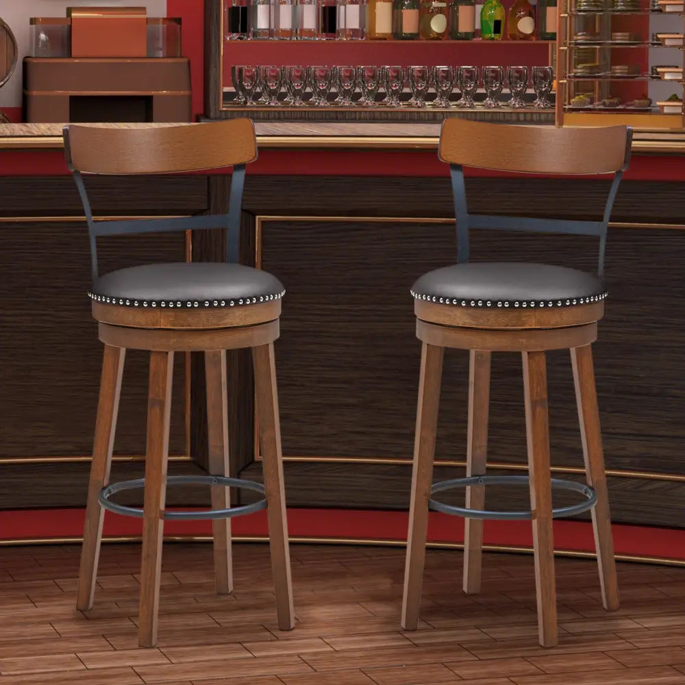 Set of 2 30.5 Inch Swivel Pub Height Bar Stool - Brown - Bar Stools