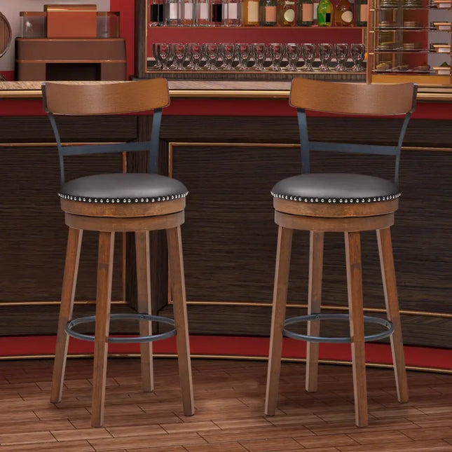 Set of 2 30.5 Inch Swivel Pub Height Bar Stool - Brown - Bar Stools