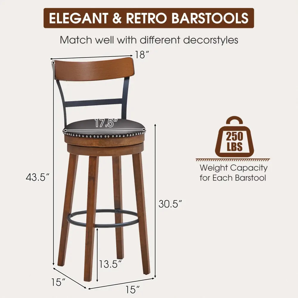Set of 2 30.5 Inch Swivel Pub Height Bar Stool - Brown - Bar Stools