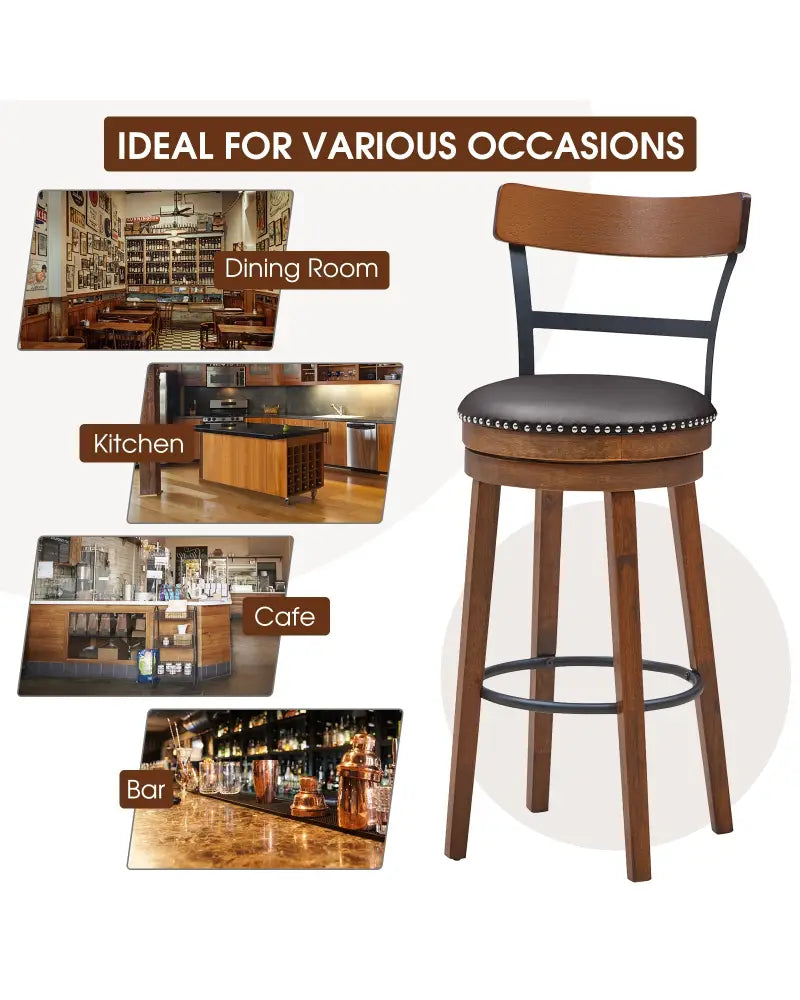 Set of 2 30.5 Inch Swivel Pub Height Bar Stool - Brown - Bar Stools