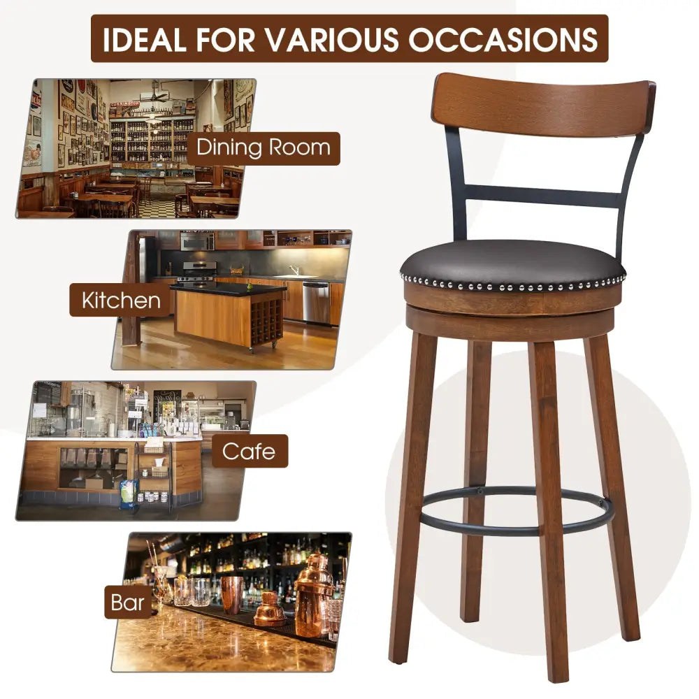 Set of 2 30.5 Inch Swivel Pub Height Bar Stool - Brown - Bar Stools