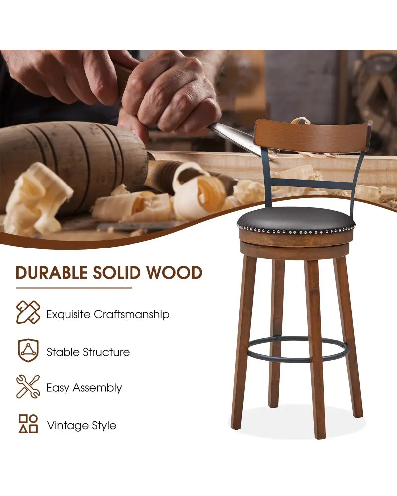 Set of 2 30.5 Inch Swivel Pub Height Bar Stool - Brown - Bar Stools