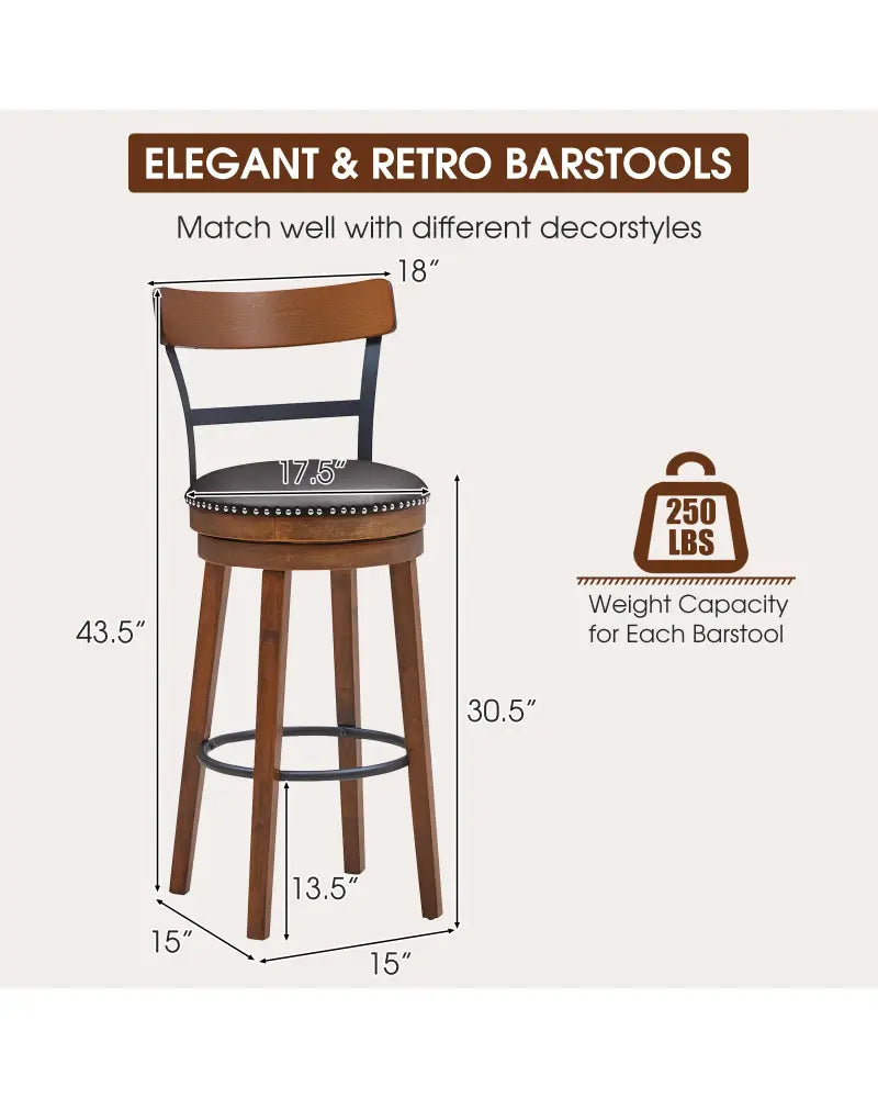 Set of 2 30.5 Inch Swivel Pub Height Bar Stool - Brown - Bar Stools