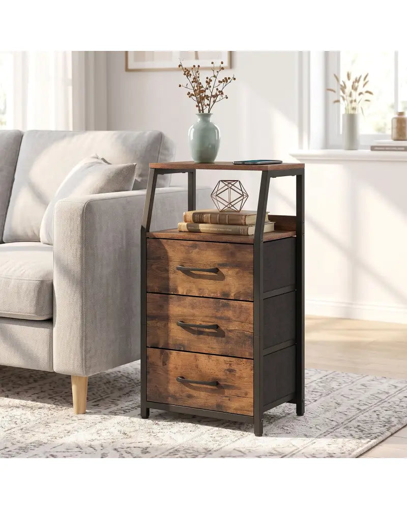 Set of 2 30.5’’ Tall Nightstand with 3 Fabric Drawers and 2 Spacious Open Shelves-Rustic Brown - Rustic Brown