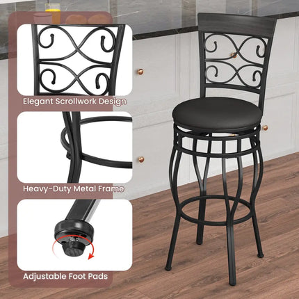 Set of 2 30 Inch Bar Stool with Backrest and Footrest-Black - Black - Bar Stools
