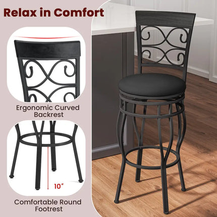 Set of 2 30 Inch Bar Stool with Backrest and Footrest-Black - Black - Bar Stools
