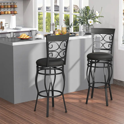 Set of 2 30 Inch Bar Stool with Backrest and Footrest-Black - Black - Bar Stools
