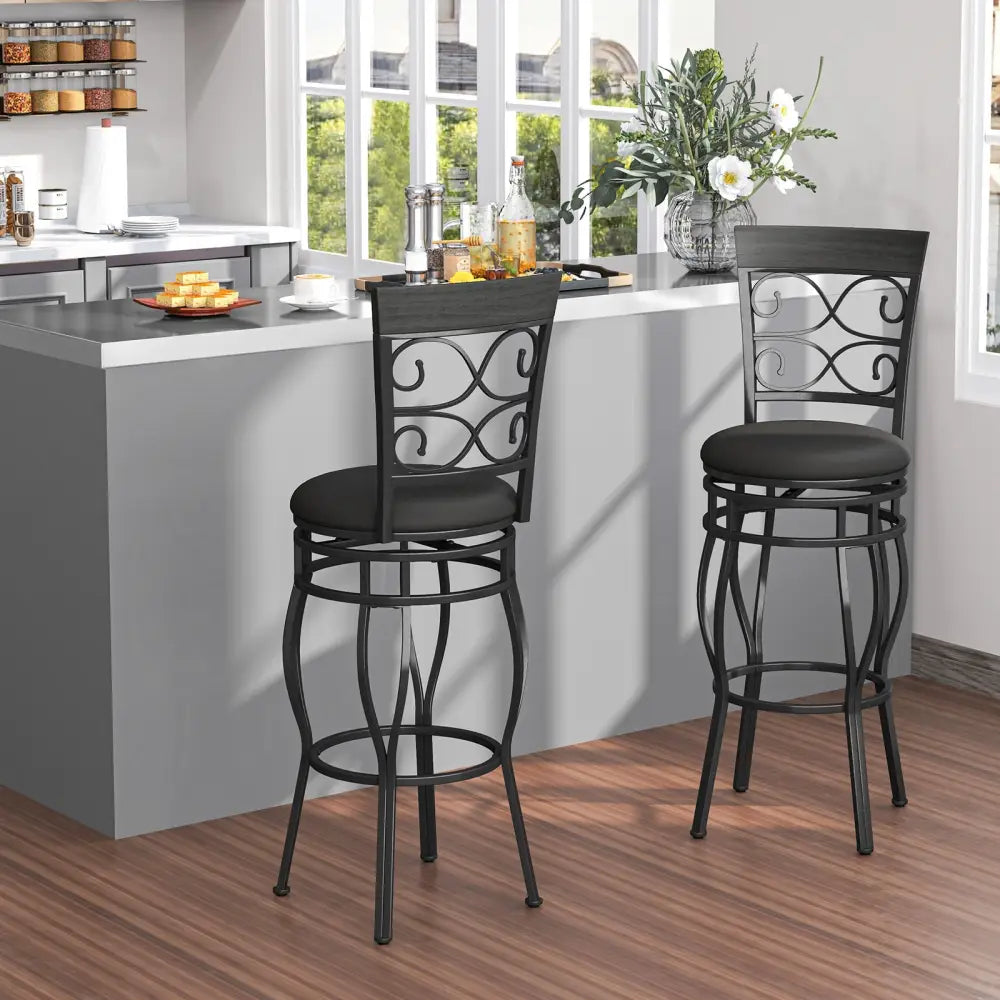 Set of 2 30 Inch Bar Stool with Backrest and Footrest-Black - Black - Bar Stools