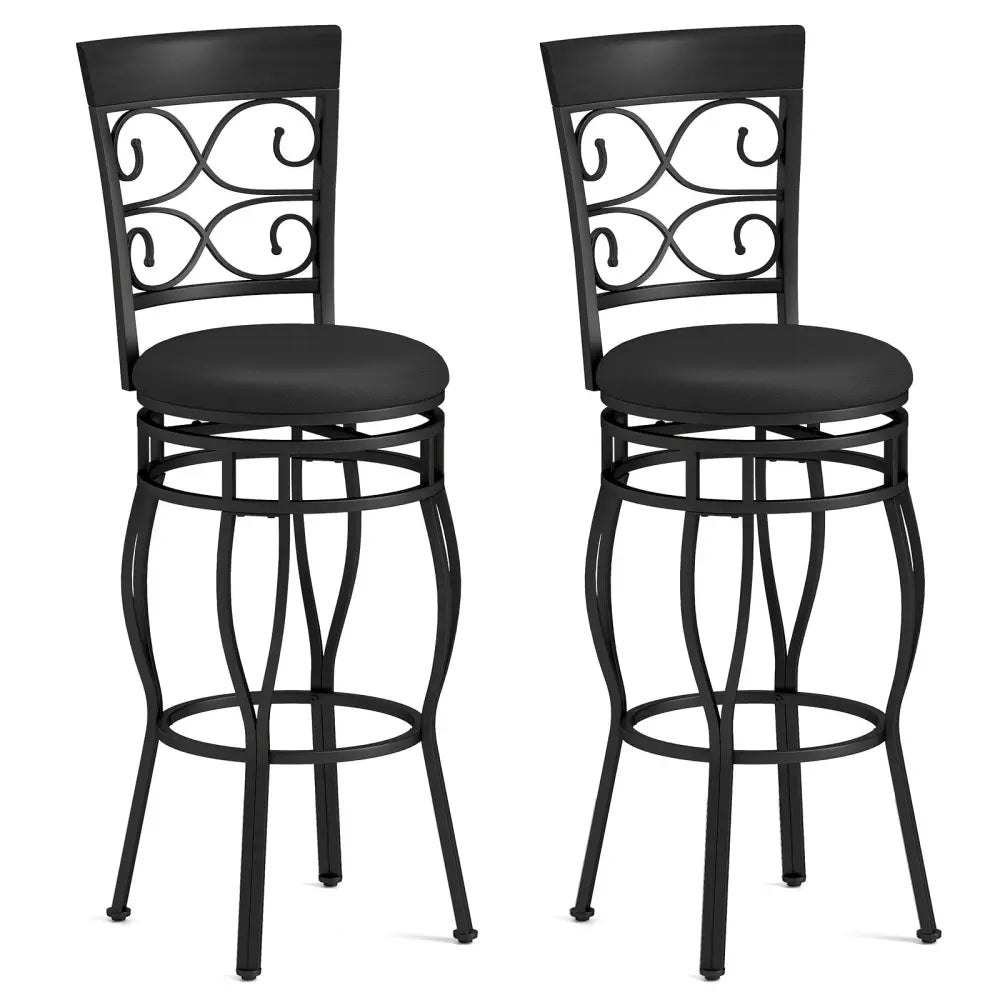 Set of 2 30 Inch Bar Stool with Backrest and Footrest-Black - Black - Bar Stools