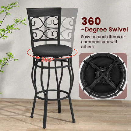 Set of 2 30 Inch Bar Stool with Backrest and Footrest-Black - Black - Bar Stools