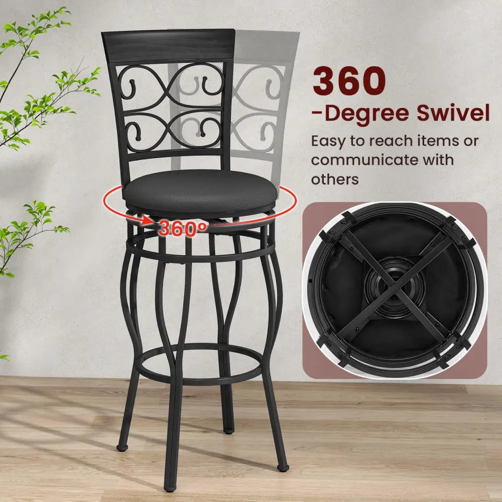 Set of 2 30 Inch Bar Stool with Backrest and Footrest-Black - Black - Bar Stools