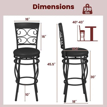 Set of 2 30 Inch Bar Stool with Backrest and Footrest-Black - Black - Bar Stools