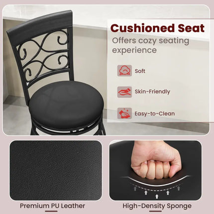 Set of 2 30 Inch Bar Stool with Backrest and Footrest-Black - Black - Bar Stools