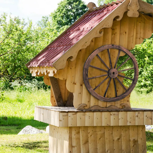 Set of 2 30-inch Decorative Vintage Wood Wagon Wheel - Brown - Outdoor Decor