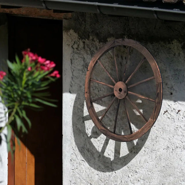Set of 2 30-inch Decorative Vintage Wood Wagon Wheel - Brown - Outdoor Decor