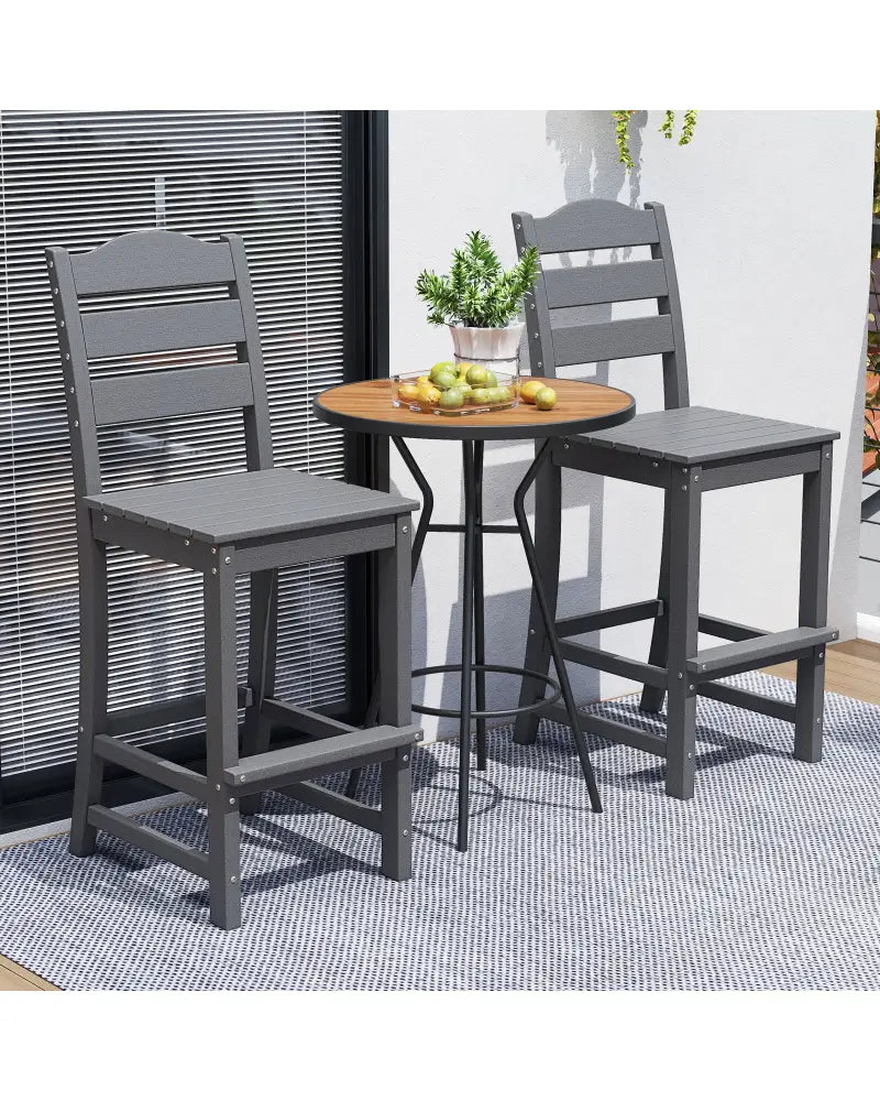 Set of 2 30 Inches HDPE Outdoor Counter Height Bar Stools with Backs-Gray - Gray - Patio Bar Furniture