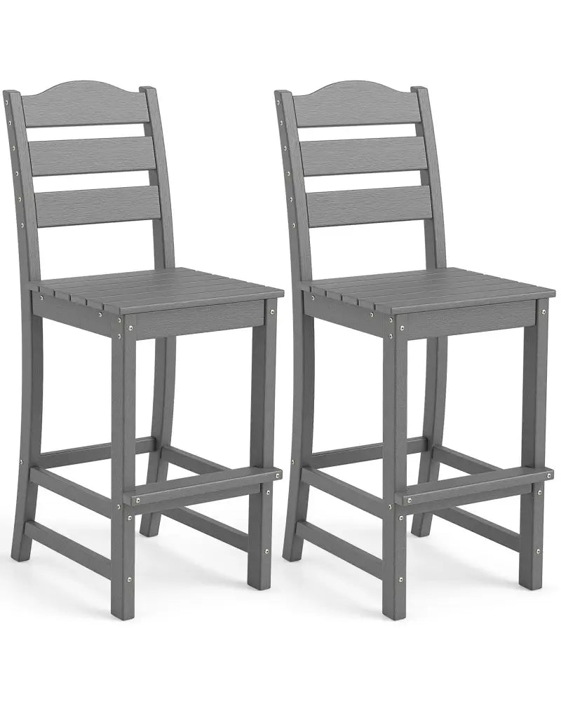 Set of 2 30 Inches HDPE Outdoor Counter Height Bar Stools with Backs-Gray - Gray - Patio Bar Furniture